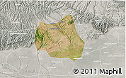 Satellite 3D Map of Qian Xian, lighten, semi-desaturated