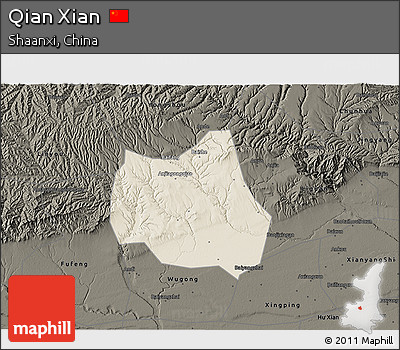 Shaded Relief 3D Map of Qian Xian, darken