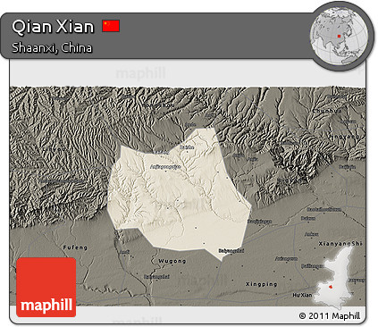 Shaded Relief 3D Map of Qian Xian, darken
