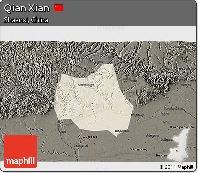 Shaded Relief 3D Map of Qian Xian, darken
