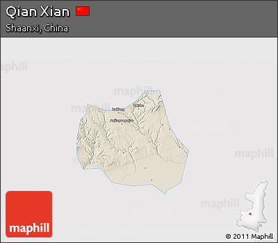 Shaded Relief 3D Map of Qian Xian, single color outside