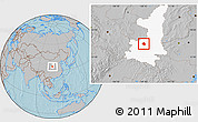 Gray Location Map of Qian Xian, highlighted parent region, hill shading