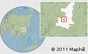 Savanna Style Location Map of Qian Xian, highlighted parent region, hill shading