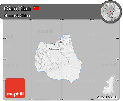 Gray Map of Qian Xian, single color outside