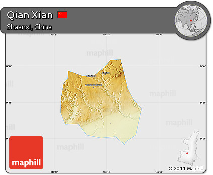 Physical Map of Qian Xian, single color outside