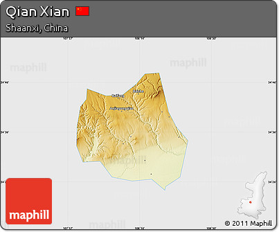 Physical Map of Qian Xian, single color outside