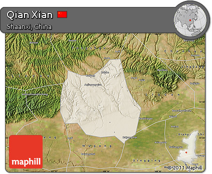 Shaded Relief Map of Qian Xian, satellite outside