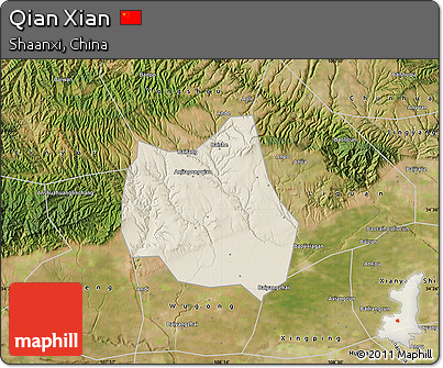 Shaded Relief Map of Qian Xian, satellite outside