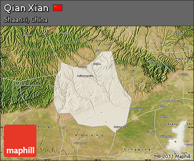 Shaded Relief Map of Qian Xian, satellite outside