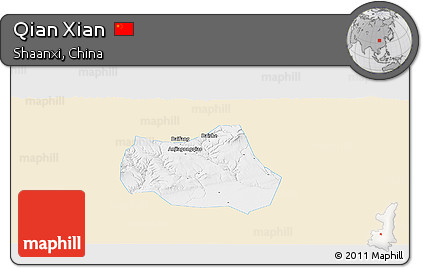 Classic Style Panoramic Map of Qian Xian, single color outside