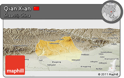 Physical Panoramic Map of Qian Xian, semi-desaturated