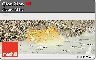 Physical Panoramic Map of Qian Xian, semi-desaturated