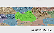 Political Panoramic Map of Qian Xian, semi-desaturated