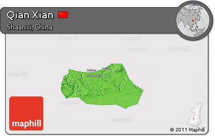 Political Panoramic Map of Qian Xian, single color outside