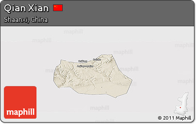 Shaded Relief Panoramic Map of Qian Xian, cropped outside
