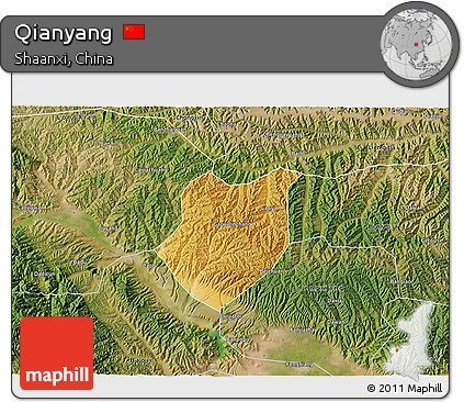 Physical 3D Map of Qianyang, satellite outside