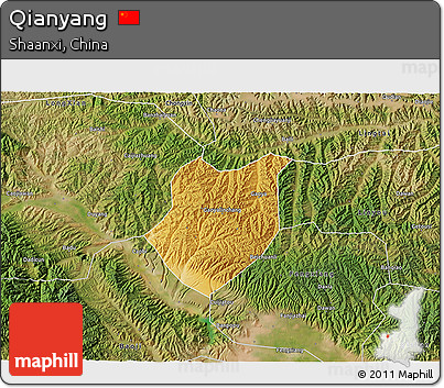 Physical 3D Map of Qianyang, satellite outside