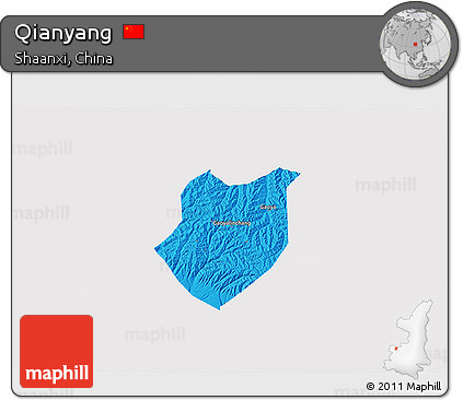 Political 3D Map of Qianyang, single color outside