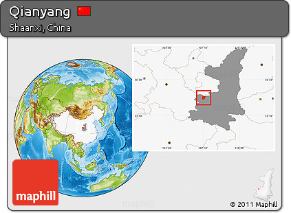 Physical Location Map of Qianyang, highlighted country, highlighted parent region