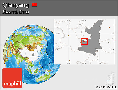 Physical Location Map of Qianyang, highlighted country, highlighted parent region