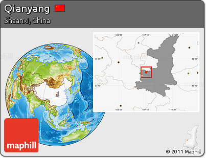Physical Location Map of Qianyang, highlighted country, highlighted parent region