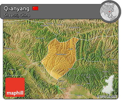 Physical Map of Qianyang, satellite outside