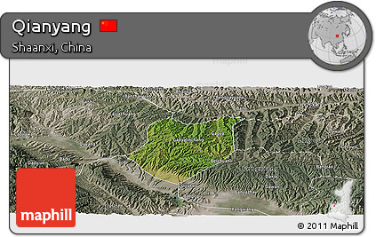 Satellite Panoramic Map of Qianyang, semi-desaturated