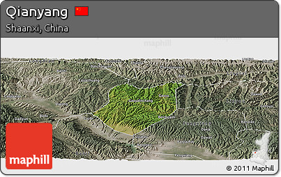 Satellite Panoramic Map of Qianyang, semi-desaturated