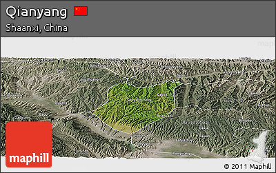 Satellite Panoramic Map of Qianyang, semi-desaturated