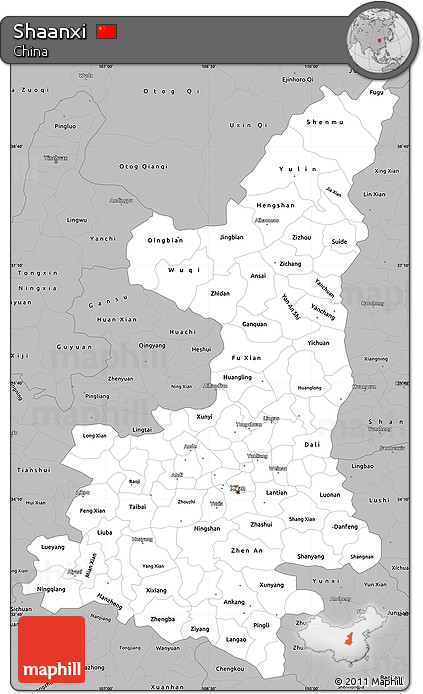 Gray Simple Map of Shaanxi