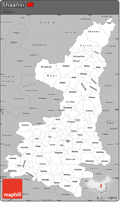 Gray Simple Map of Shaanxi