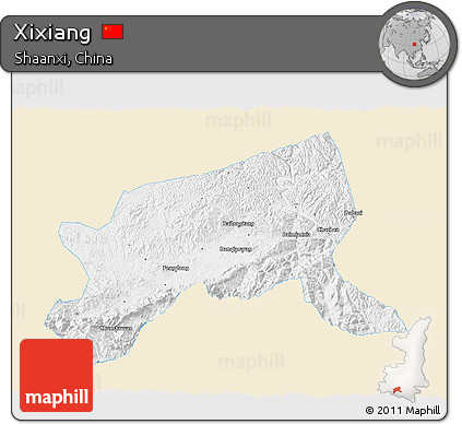 Classic Style 3D Map of Xixiang, single color outside