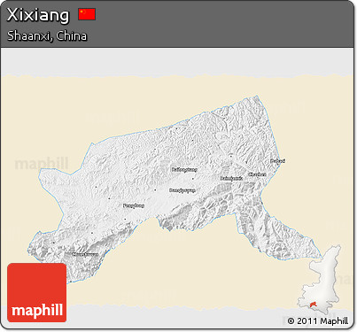 Classic Style 3D Map of Xixiang, single color outside