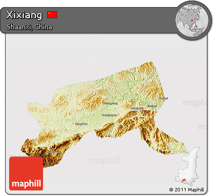 Physical 3D Map of Xixiang, cropped outside