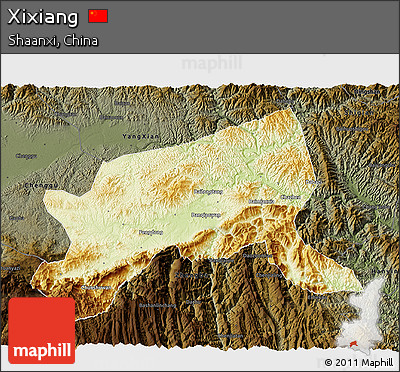 Physical 3D Map of Xixiang, darken
