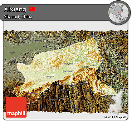 Physical 3D Map of Xixiang, darken