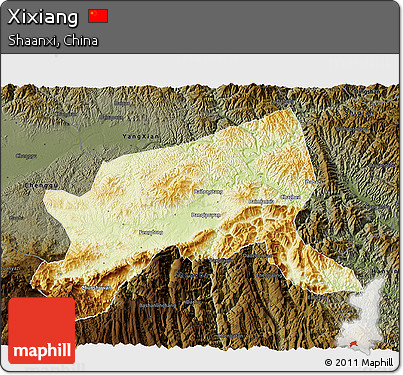 Physical 3D Map of Xixiang, darken