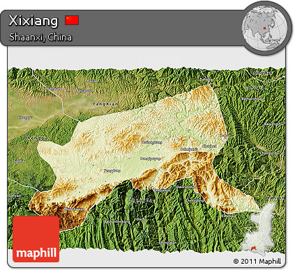 Physical 3D Map of Xixiang, satellite outside