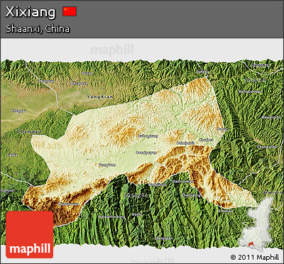 Physical 3D Map of Xixiang, satellite outside