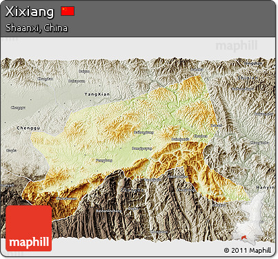 Physical 3D Map of Xixiang, semi-desaturated