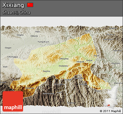 Physical 3D Map of Xixiang, semi-desaturated