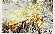 Physical 3D Map of Xixiang, semi-desaturated