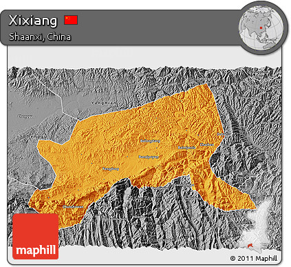 Political 3D Map of Xixiang, desaturated