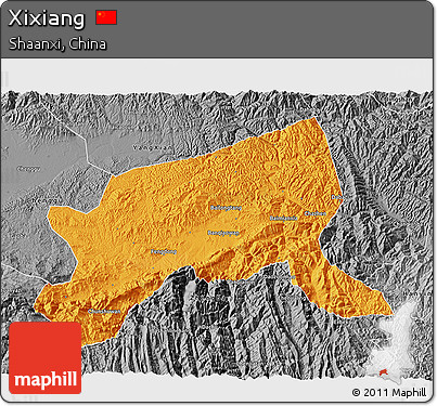 Political 3D Map of Xixiang, desaturated