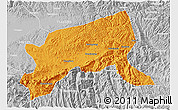Political 3D Map of Xixiang, lighten, desaturated