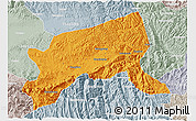 Political 3D Map of Xixiang, lighten, semi-desaturated
