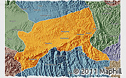 Political 3D Map of Xixiang, semi-desaturated