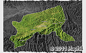 Satellite 3D Map of Xixiang, darken, desaturated