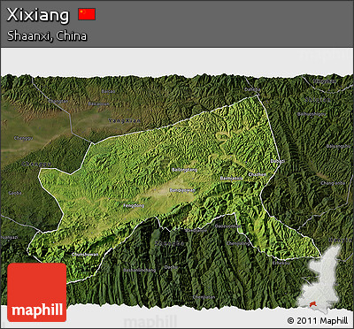 Satellite 3D Map of Xixiang, darken