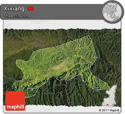 Satellite 3D Map of Xixiang, darken